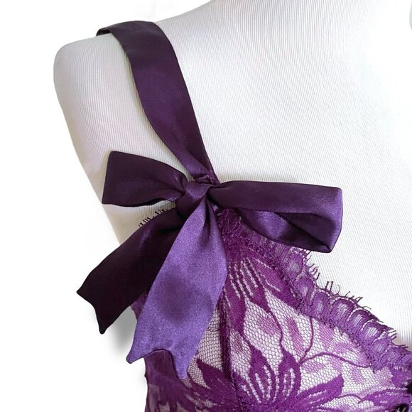 Vintage Victorias Secret Gold Label Teddy Sz Small Purple Lace Sheer Bow Straps - Picture 7 of 10